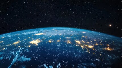 Wall Mural - Aerial view of earth from space showcasing continents and oceans with a starry background
