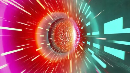 Poster - Vibrant Abstract VDO with Dynamic Colorful Light Trails and Motion Energy Central Point of Red, Blue, and Pink Hues Creating Futuristic Sense of Motion and Energy Dynamic Composition Resembling Warp