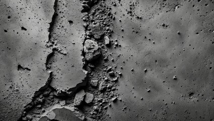 Poster - Close-up view of textured gray concrete surface with cracks and roughness suitable for backgrounds and abstract designs Copy Space