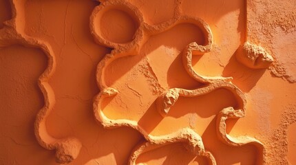Aufkleber - Abstract textured background with irregular patterns and shadows in warm orange tones suitable for various design projects Copy Space
