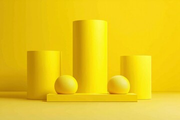 Poster - Yellow geometric shapes on surface; simple, graphic backdrop for digital marketing