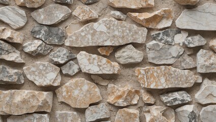 Poster - Textured background of various sizes and colors of natural stones arranged irregularly on a surface Copy Space