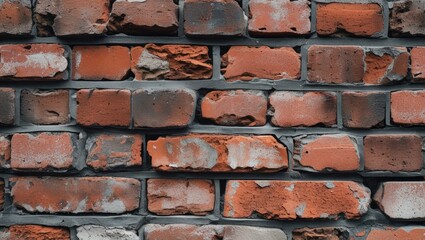 Poster - Textured red brick wall with visible imperfections and mortar joints ideal for backgrounds and designs with Copy Space.