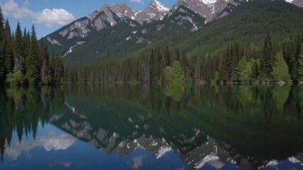 Aufkleber - Majestic lake reflections in a serene forest landscape during a clear day in the mountains
