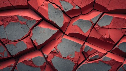 Poster - Abstract cracked wall texture with red and gray colors and detailed surface patterns suitable for background use. Copy Space