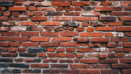 Poster - Red brick wall texture with visible mortar joints and varying shades of bricks suitable for backgrounds and design elements Copy Space