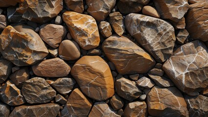 Poster - Various textured brown and orange stones forming a natural background pattern with visible cracks and details Copy Space