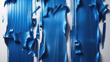 Poster - abstract blue paint strokes on a white surface with texture details and depth for artistic backgroun