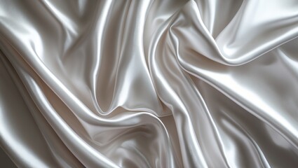Poster - Smooth white satin fabric draped in folds displaying intricate texture and sheen suitable for various design applications Copy Space