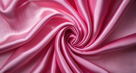 Poster - Pink satin fabric texture with swirling pattern and soft sheen ideal for design backgrounds or textile illustrations. Copy Space