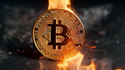 Poster - Bitcoin coin surrounded by flames showcasing digital currency's intensity and volatility in high-definition
