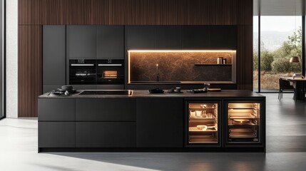 Poster - A high-tech kitchen with smart appliances that can be controlled by voice or smartphone