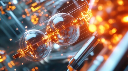 Poster - a high-tech visualization showing neutrons being used in nuclear power generation processes.