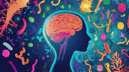 Poster - A lab developing probiotics for mental health, studying the gut-brain connection to create products that improve mood, cognition, and emotional well-being.