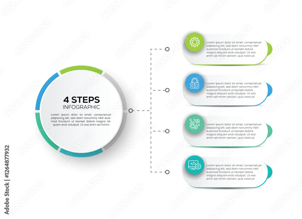 4 Steps Infographic To the right of the central circle, four numbered ...