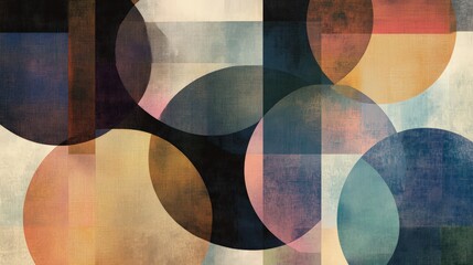 Poster - a layered design with overlapping circles and squares, each shape varying in opacity and size, resul
