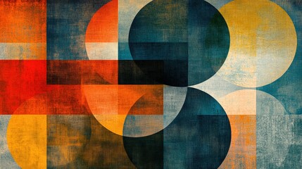 Poster - a layered design with overlapping circles and squares, each shape varying in opacity and size, resul
