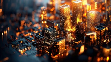 Aufkleber - Stunning Night Cityscape with Glowing Skyscrapers and Vibrant Lights Overlooking Urban Landscape