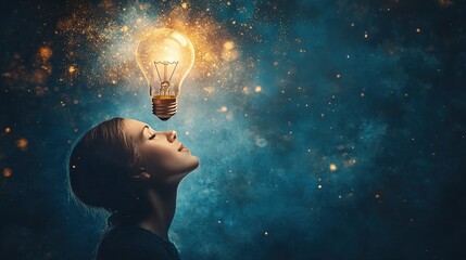 Poster - A light bulb above a persons head, symbolizing the moment of inspiration when a new thought or idea is formed.