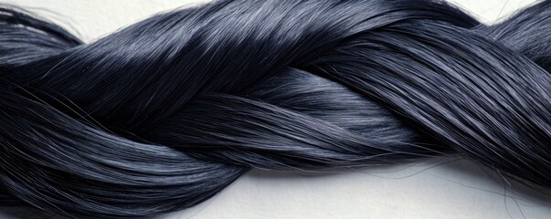 Aufkleber - Close-Up View of Smooth, Silky, Black Hair Braid with Intricate Weaving and Textured Finish against Light Background