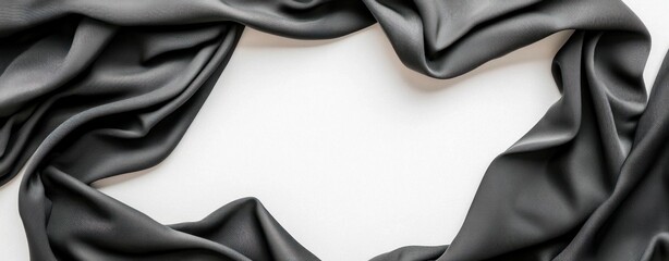 Poster - Elegant Black Satin Fabric Draped on White Background for Textile and Fashion Photography