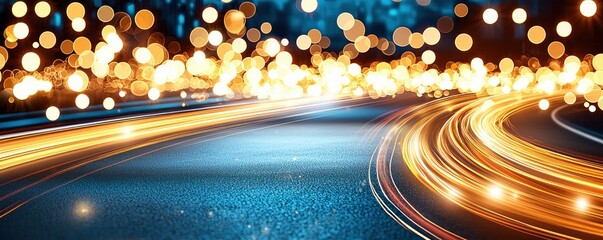 Aufkleber - Vibrant Light Trails on a Night Road with Colorful Bokeh Effect Creating a Festive Atmosphere