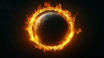 Poster - Ring of fire surrounding planet earth, symbolizing global warming and climate change issues, creating a dramatic visual representation of environmental destruction