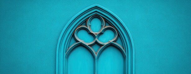 Aufkleber - Ornate Gothic Style Window Design Against Vibrant Teal Background for Architectural and Artistic Concepts