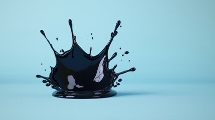 Poster - Dramatic Black Splash on Soft Blue Background Creating Vibrant Contrast and Artistic Visual Appeal in Photography