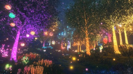 Poster - magical metaverse forest filled with glowing trees, interactive creatures, and hidden treasures for 
