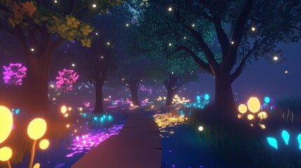 Poster - magical metaverse forest filled with glowing trees, interactive creatures, and hidden treasures for 