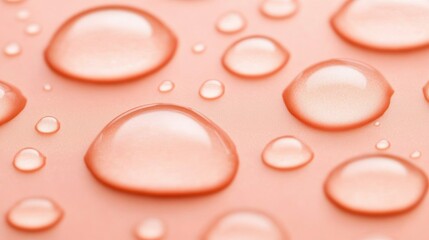 Poster - Close-up of Water Droplets on Smooth Coral Surface with Soft Light Reflection and Blurred Background