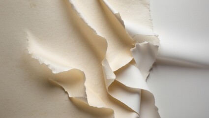 Aufkleber - Torn textured sheets of cream and white paper with layered folds on neutral background Copy Space
