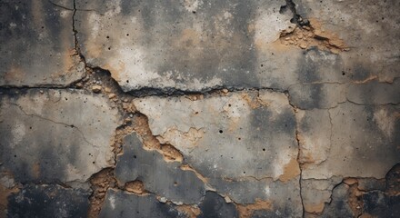 Poster - Cracked concrete wall texture with dark tones and details of erosion and dirt suitable for industrial backgrounds and design elements