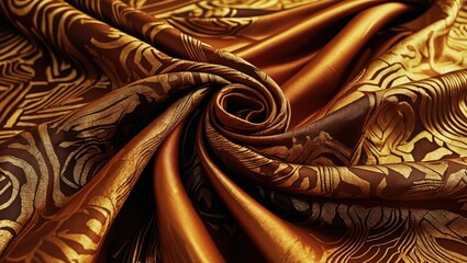 Aufkleber - Elegant rich bronze and gold patterned fabric with intricate designs and smooth texture suitable for textile and fashion backgrounds Copy Space