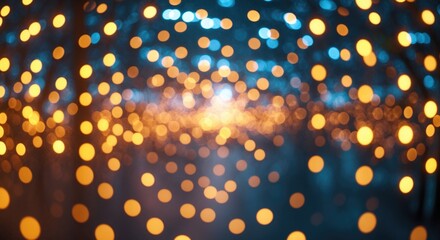 Aufkleber - Abstract blurred background of colorful bokeh lights in orange and blue tones with soft focus and copy space for text.
