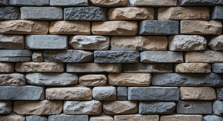 Aufkleber - Textured stone wall with gray and beige bricks arranged in a random pattern suitable for backgrounds and architectural designs Copy Space
