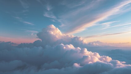 Poster - Colorful sunset clouds with soft pastel hues and layered formations in a bright sky Copy Space