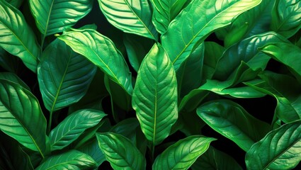 Poster - Lush green leaves background with varied textures and shades of foliage natural light and dark backdrop Copy Space