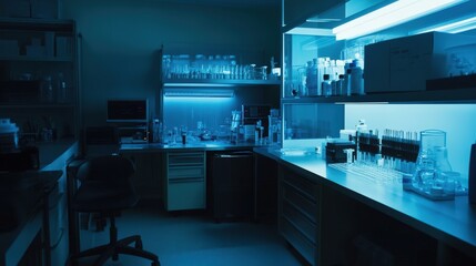 Poster - A medical science lab where researchers develop vaccines, working with pathogens and using advanced techniques like CRISPR to tackle global health challenges