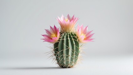 Aufkleber - Cactus plant with pink flowers against a light background showcasing spines and petals with copy space for text