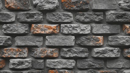 Poster - Textured grey and orange brick wall background with uneven surface and rough edges suitable for various design needs Copy Space