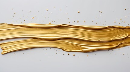 Aufkleber - Golden paint strokes on a white background with golden splatters and copy space for text placement