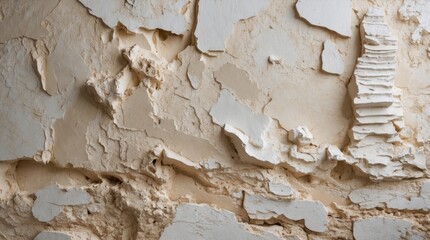 Aufkleber - Peeling paint texture on a weathered wall with layers of white and beige tones suitable for backgrounds and patterns Copy Space
