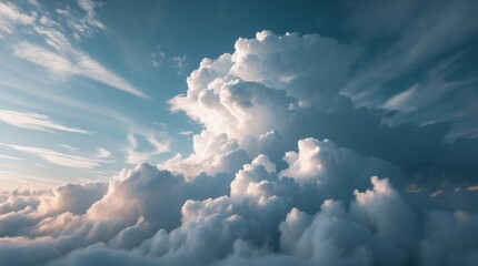 Aufkleber - Dramatic cloud formations in a blue sky with soft sunlight illuminating the clouds Copy Space