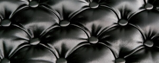 Poster - Textured black leather upholstery with button tufting showcasing classic and elegant design details in a close-up view