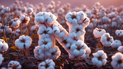 Aufkleber - Cotton field with letter N formed by cotton bolls at sunset with soft lighting and floral background Copy Space