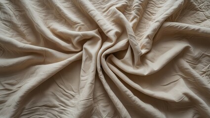 Poster - Crumpled beige fabric texture background with wrinkles and folds for design use Copy Space