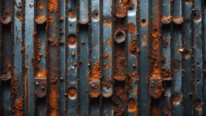 Aufkleber - Rusty metal surface texture with peeling paint and corrosion details on corrugated steel background Copy Space