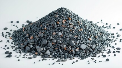 Aufkleber - Gray gravel pile with small stones on white background isolated with ample copy space for text.